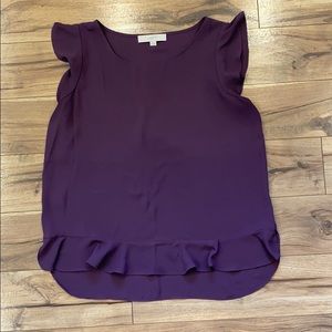 Loft Plum Purple Sleeveless Blouse with Ruffle